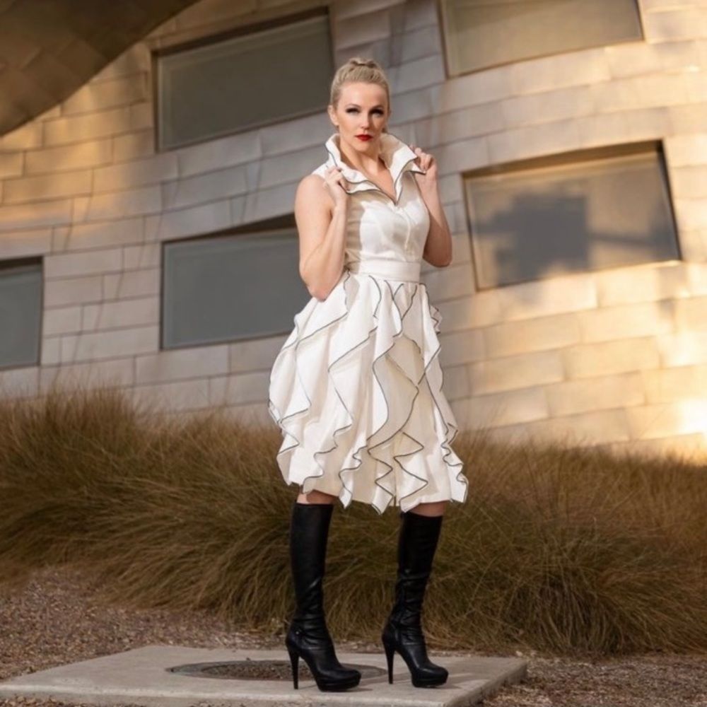 Samuel Dong White Ruffled Midi Dress Reposh